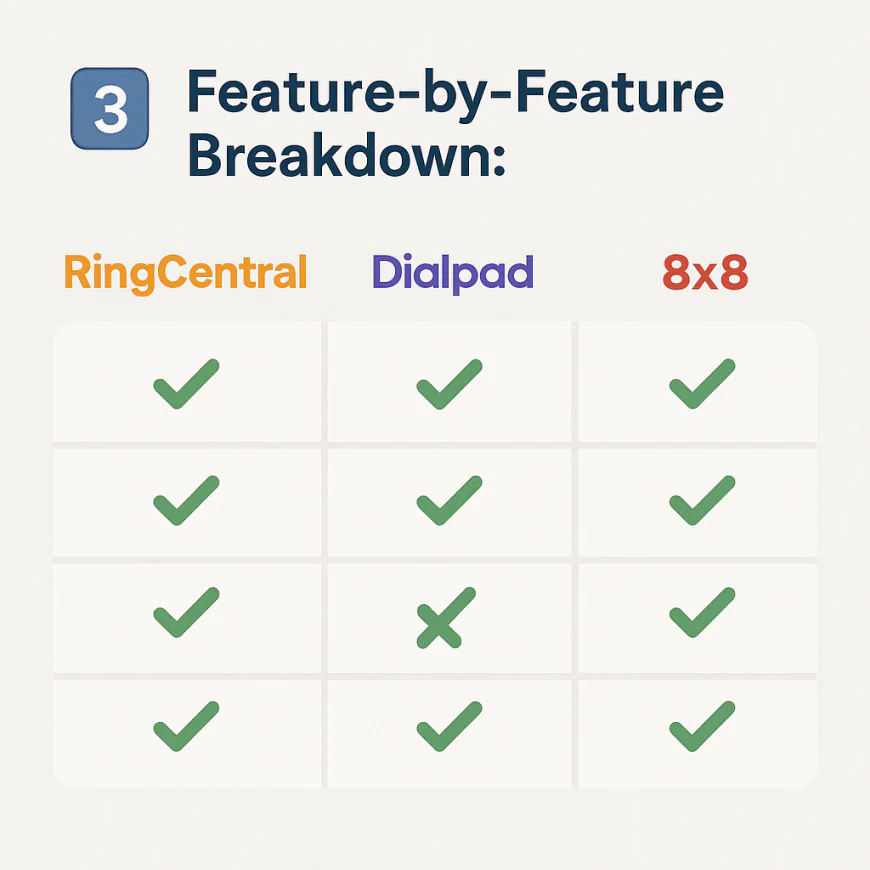 3️⃣ Feature-by-Feature Breakdown: RingCentral vs Dialpad vs 8x8