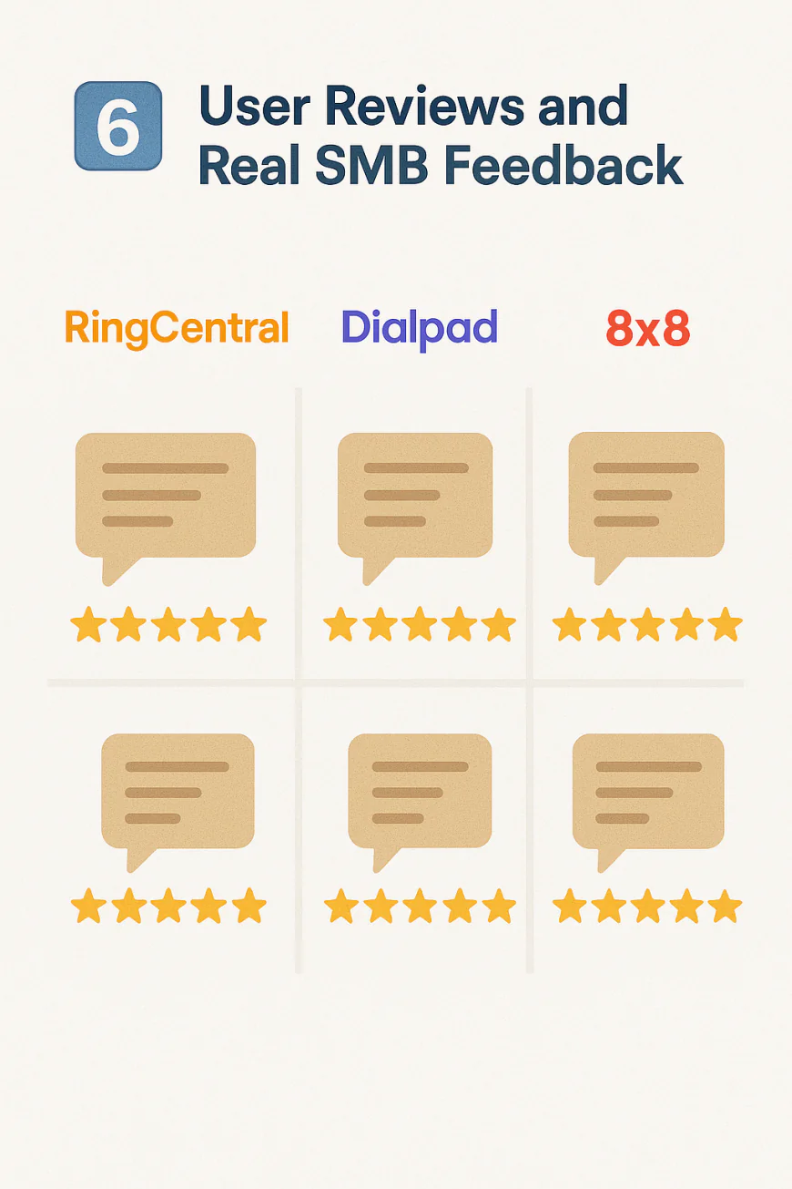 6️⃣ User Reviews and Real SMB Feedback: RingCentral vs Dialpad vs 8x8