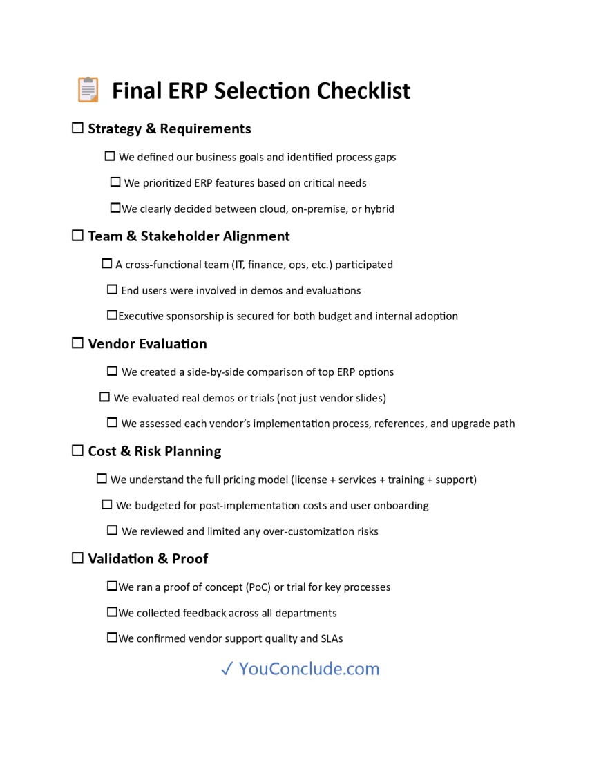 🔟 Step 10: Final ERP Selection Checklist and Next Steps